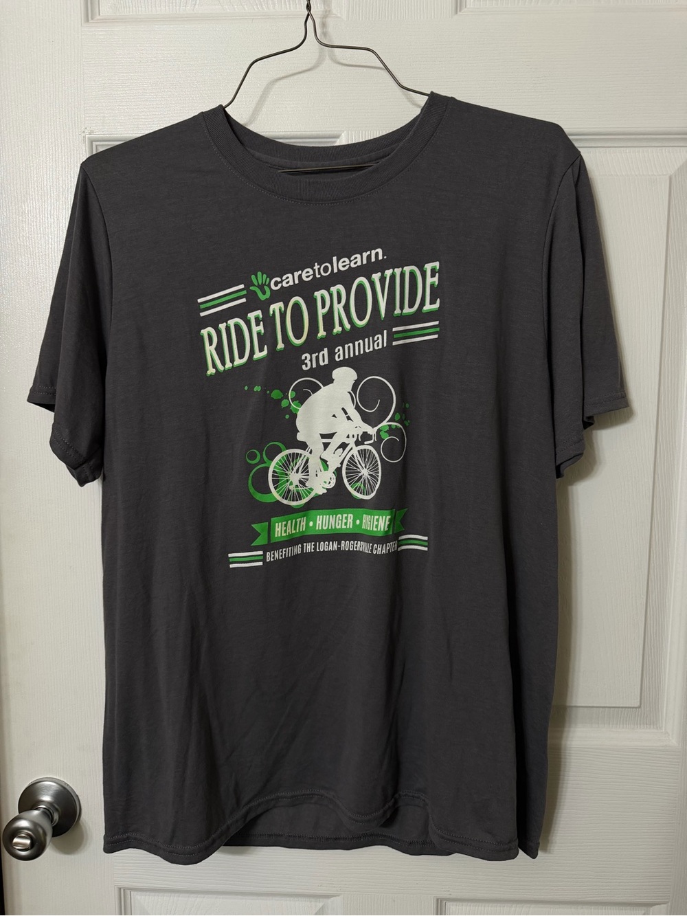 Gildan Gray Tee with Green & White Ride to Provide Graphic